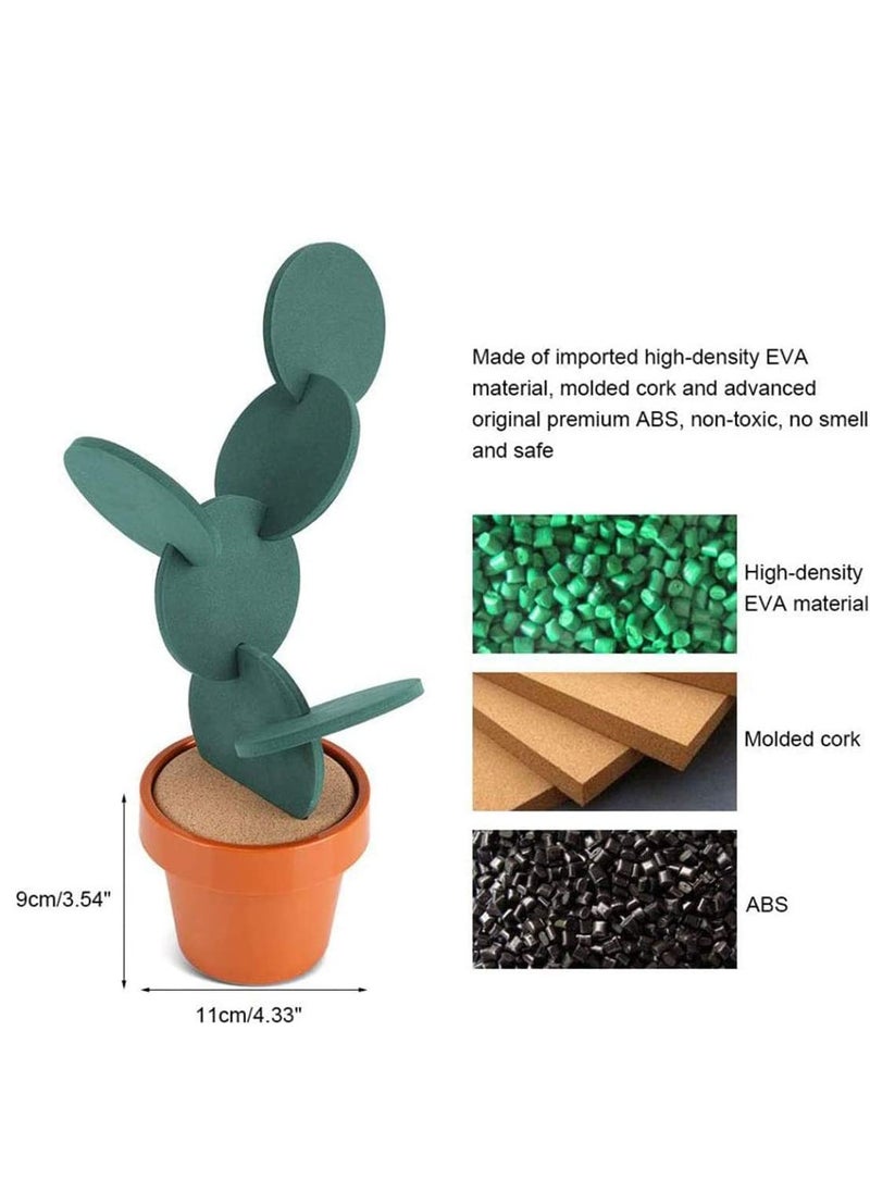 SYOSI Green Coaster Set with Flower Pot Shaped Holder for Drinks,Coffee,Cup Original Coasters With Creative Cactus Shaped Design For Holiday Gift  Home Decoration  - Image 2