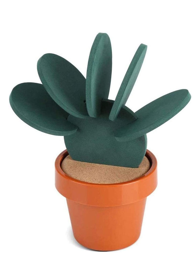 SYOSI Green Coaster Set with Flower Pot Shaped Holder for Drinks,Coffee,Cup Original Coasters With Creative Cactus Shaped Design For Holiday Gift  Home Decoration  - Image 5