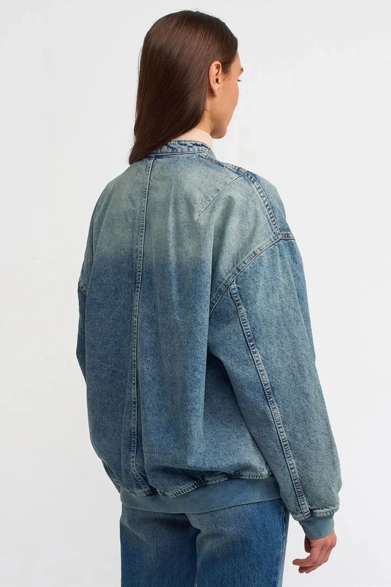 Dilvin Mid Blue Denim DILVIN Oversized Bomber Jacket for Women | Best Price UAE