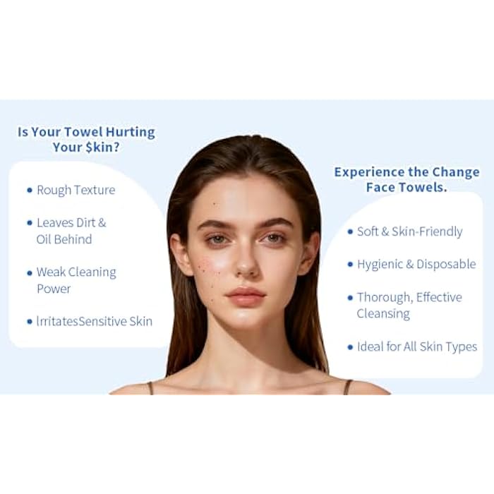 Disposable towels, soft and skin-friendly®, 100% USDA Biobased Face Towel, Clean Skin,Disposable Face Towelette, Makeup Remover Dry Wipes, Ultra Soft, 1 Pack, 50 Ct - Image 5