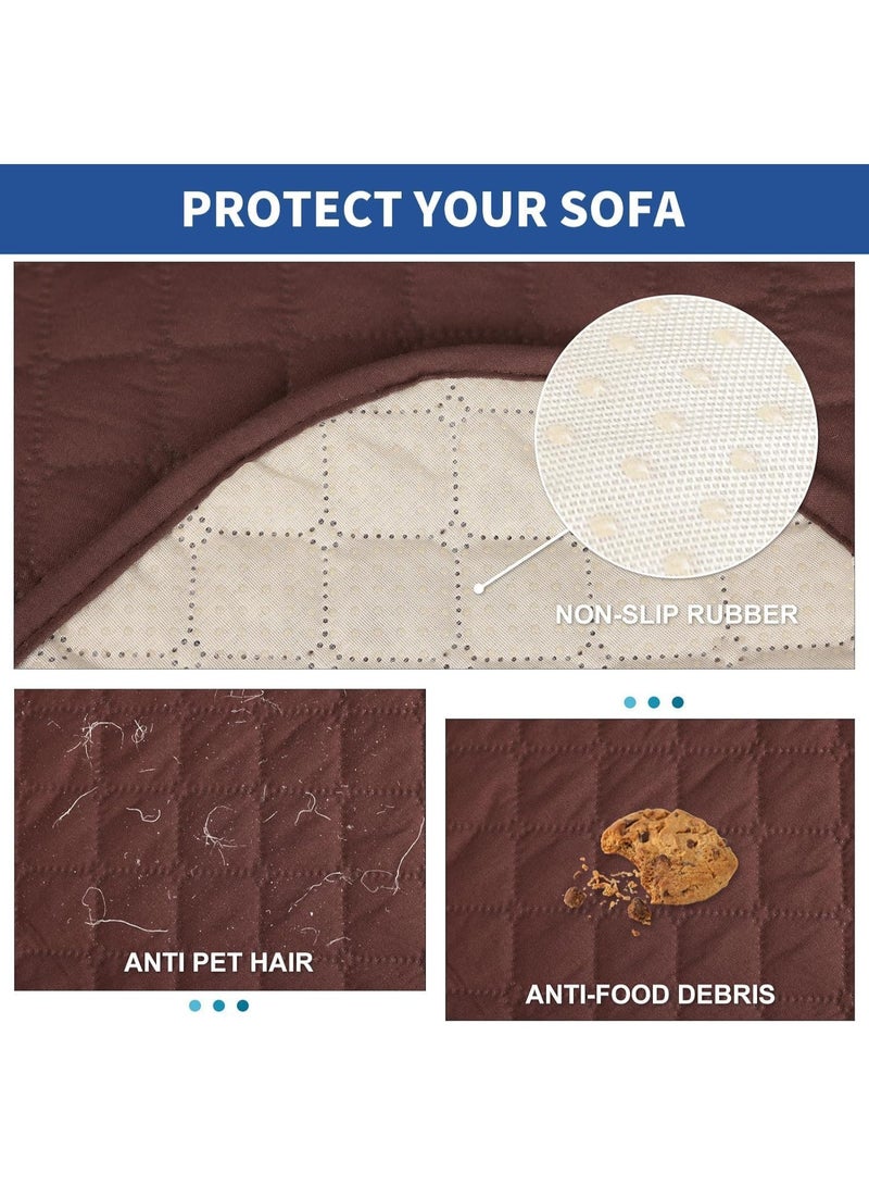 FALAHOM أغطية أرائك FALAHOM قابلة للانعكاس ومقاومة للماء مع أحزمة مرنة وجيوب جانبية، واقيات أرائك من الحيوانات الأليفة، غطاء أريكة أثاث غير قابل للانزلاق، قابل للغسل بنمط مربّع سميك ومبطّن - Image 5