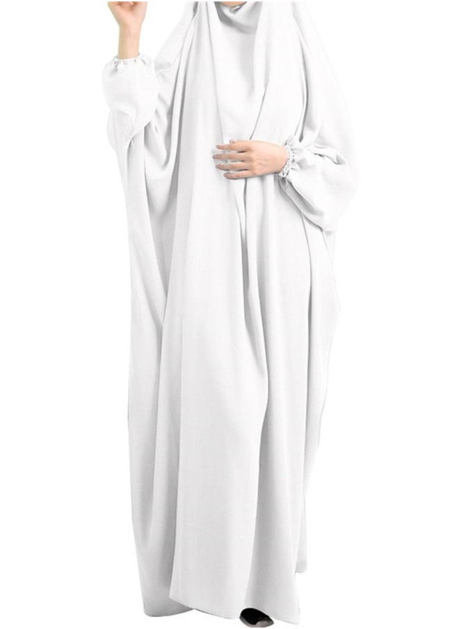 Loquat Casual Fashionable Patchwork Dress Abaya White  - Image 1