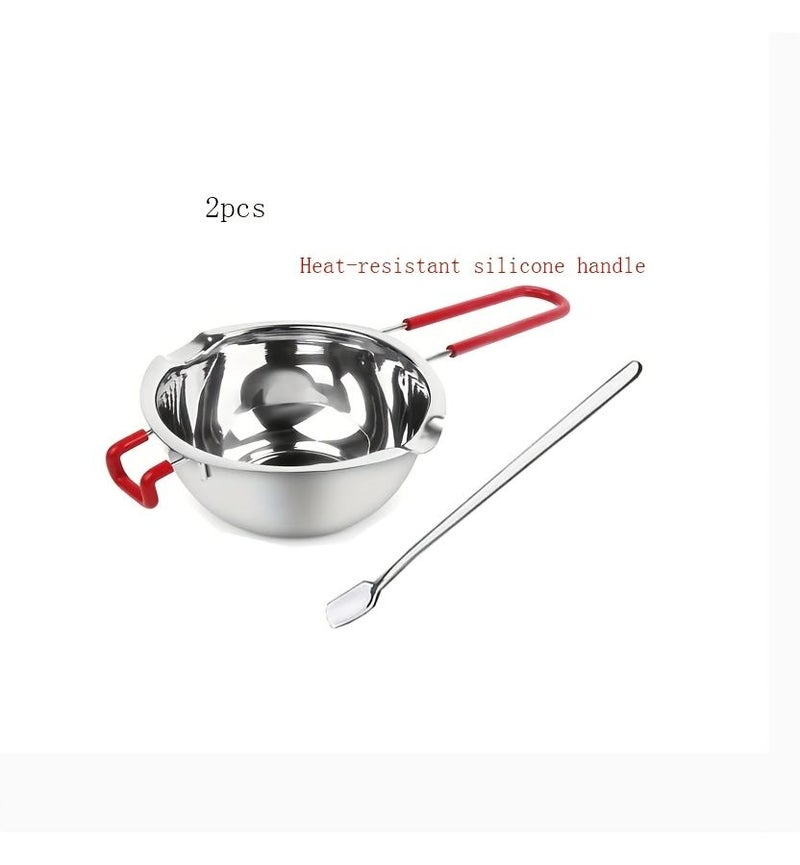 2 Pcs Stainless Steel Melting Pot Set Style 01 With Spoon And Heat Resistant Handle For Cheese Chocolate And Soy Wax Multipurpose Baking Tool - Image 4