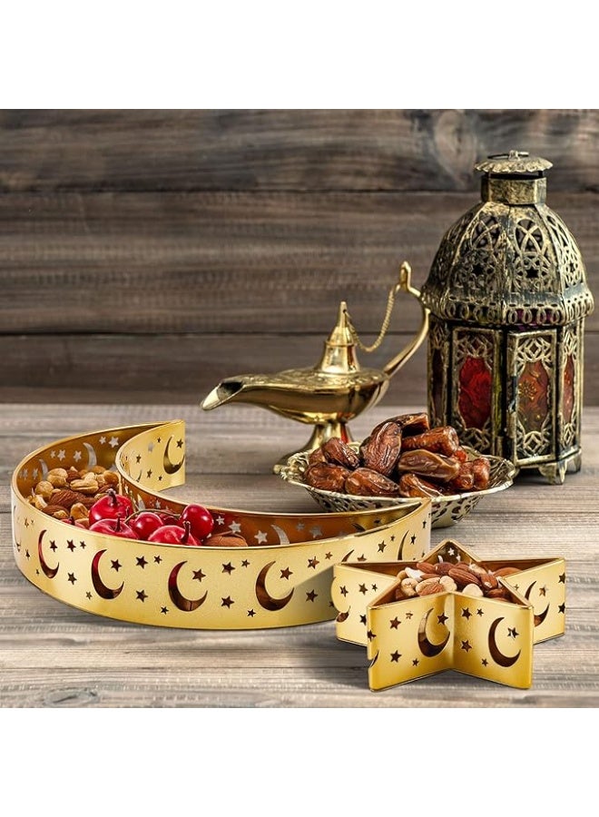 A golden moon and star-shaped serving tray, perfect for Ramadan sweets, Islamic pastries, tableware, food containers, gold - Image 4