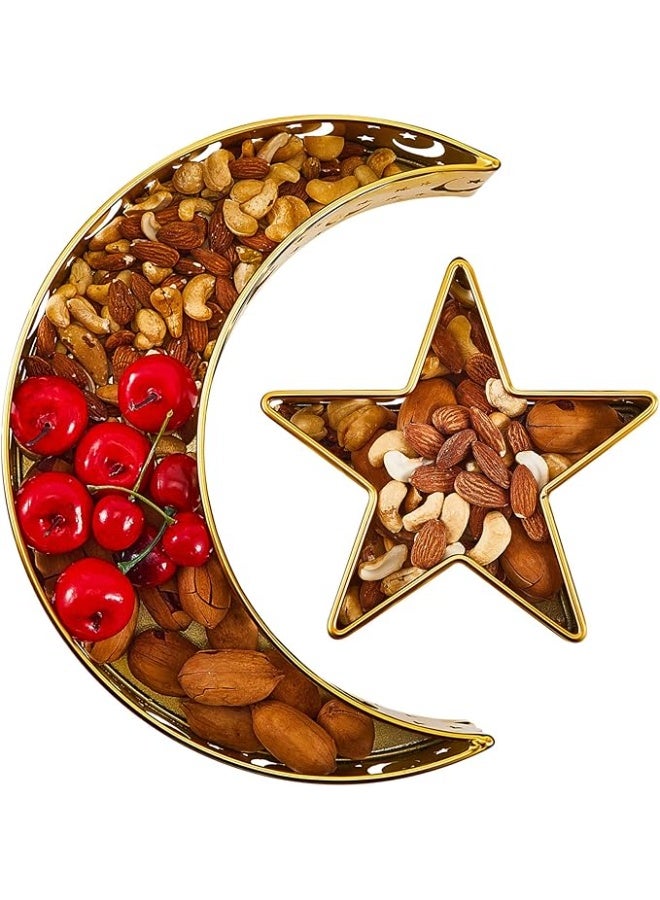 A golden moon and star-shaped serving tray, perfect for Ramadan sweets, Islamic pastries, tableware, food containers, gold - Image 2