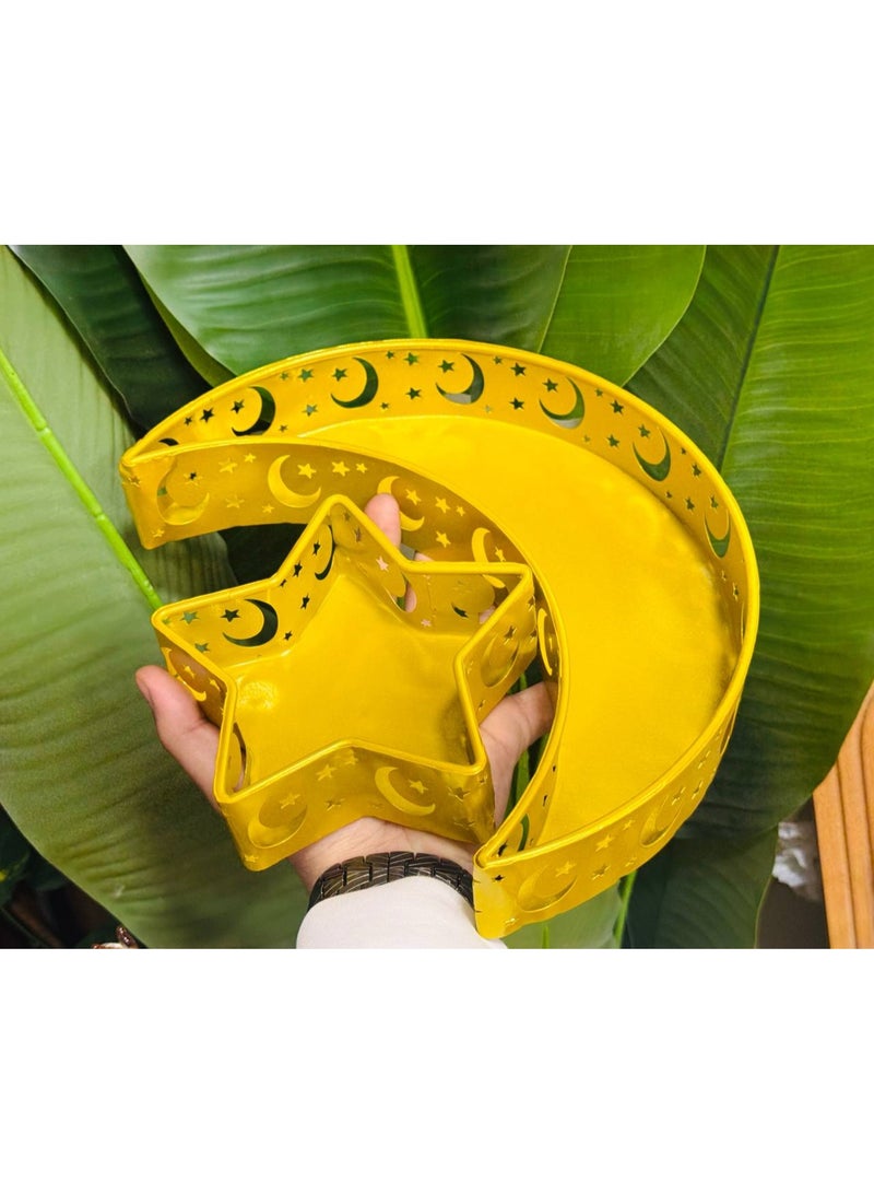A golden moon and star-shaped serving tray, perfect for Ramadan sweets, Islamic pastries, tableware, food containers, gold - Image 5