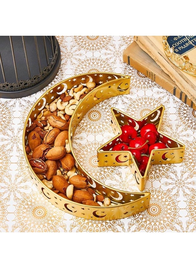 A golden moon and star-shaped serving tray, perfect for Ramadan sweets, Islamic pastries, tableware, food containers, gold - Image 3