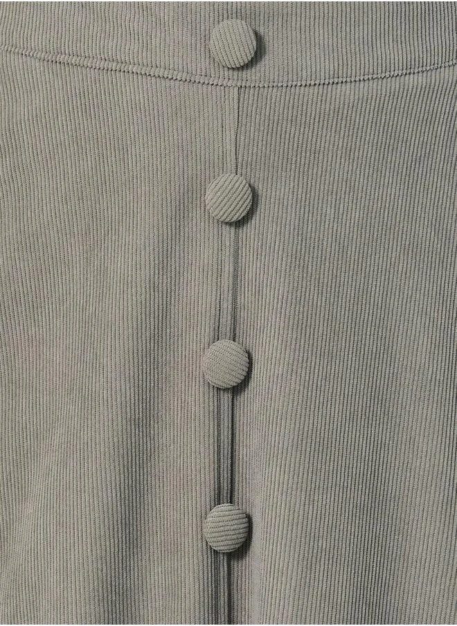 Styli Corduroy Flared Midi Skirt with Button Detail