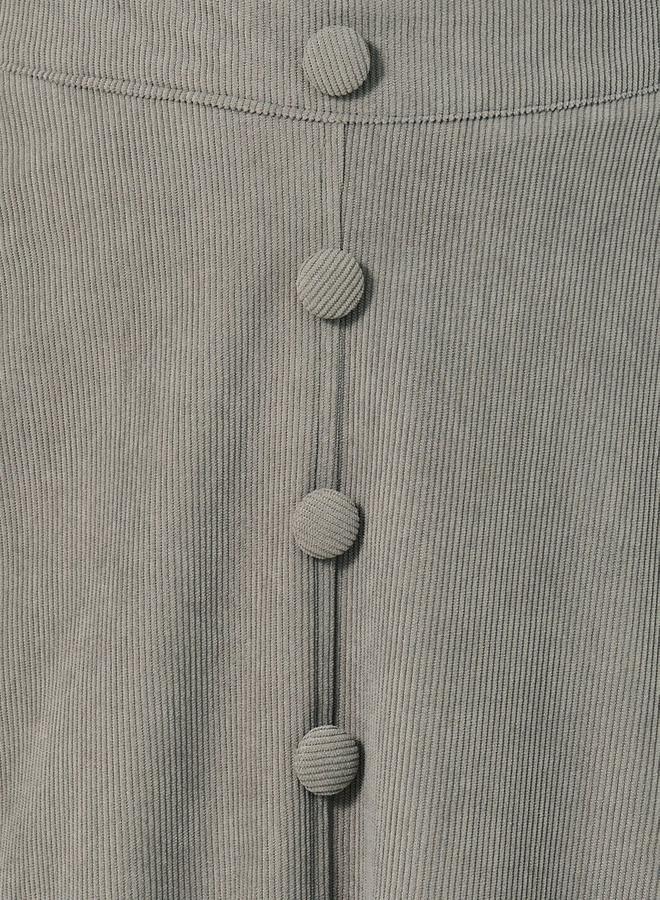 Styli Corduroy Flared Midi Skirt with Button Detail  - Image 3