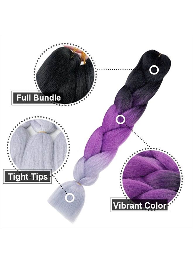 AIDUSA Color Braiding Hair 5pcs Synthetic Braid Hair Extensions 24 Inch 2 Tones for Box Braids Twist Crochet Braids 100g (#C21 Black to Purple to Gray) - Image 4