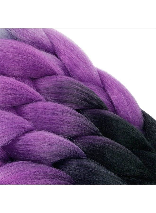 AIDUSA Color Braiding Hair 5pcs Synthetic Braid Hair Extensions 24 Inch 2 Tones for Box Braids Twist Crochet Braids 100g (#C21 Black to Purple to Gray) - Image 3