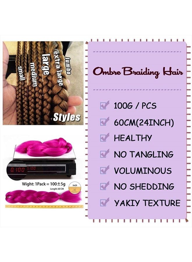 AIDUSA Color Braiding Hair 5pcs Synthetic Braid Hair Extensions 24 Inch 2 Tones for Box Braids Twist Crochet Braids 100g (#C21 Black to Purple to Gray) - Image 5