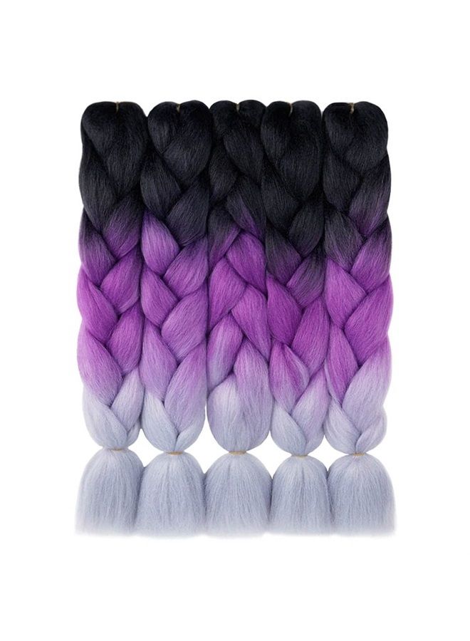 AIDUSA Color Braiding Hair 5pcs Synthetic Braid Hair Extensions 24 Inch 2 Tones for Box Braids Twist Crochet Braids 100g (#C21 Black to Purple to Gray) - Image 2