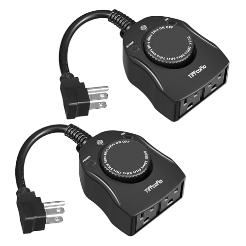 TiFFCOFiO Outdoor Christmas Light Timer, Dusk to Dawn Sensor Countdown, Outdoor Timers for Electrical Outlets Waterproof, 2 Grounded Outlets for Christmas Lights, 15A 1/2HP, CSA Listed (2 Pack) - Image 1