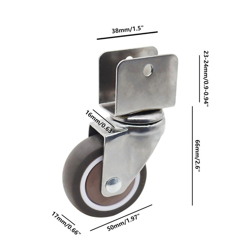 4PCS Heavy Duty Side Mount Caster Wheels 2 Inch U Swivel Shape Ball Bearing Rubber Casters - Image 3