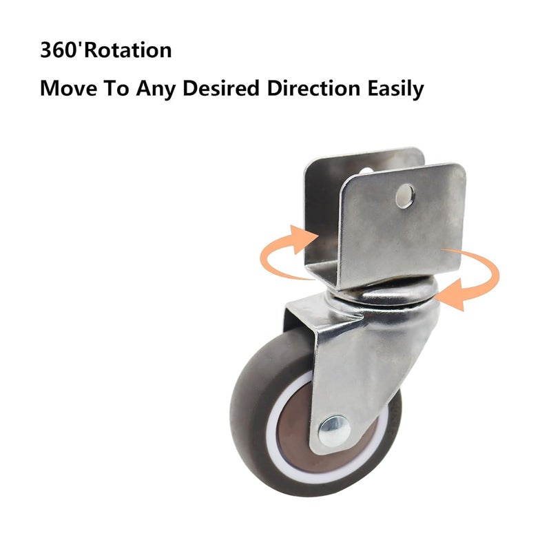 4PCS Heavy Duty Side Mount Caster Wheels 2 Inch U Swivel Shape Ball Bearing Rubber Casters - Image 5