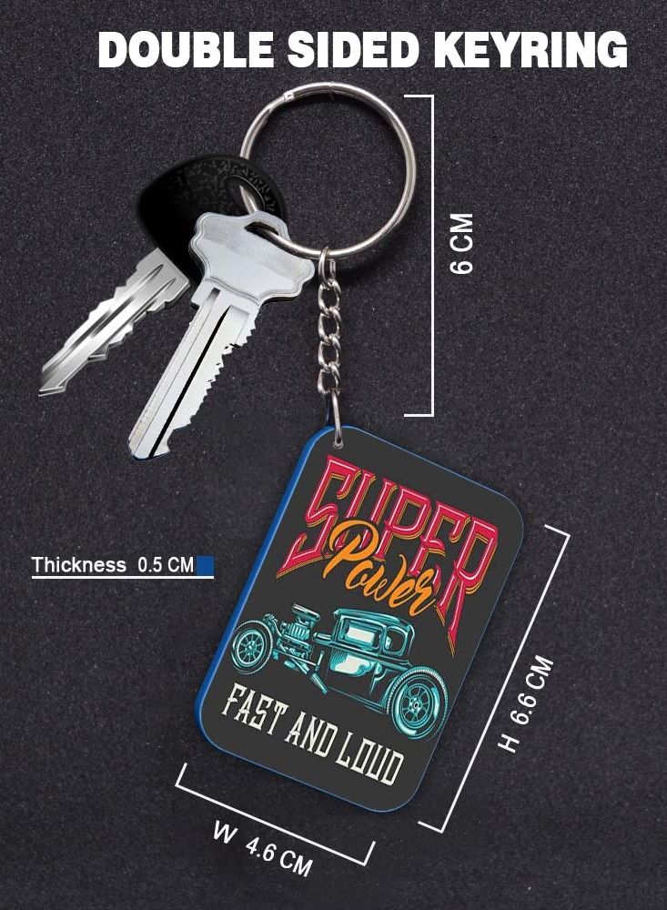Service Zone Keychain Small Gift To Love One Rectangle Shape With Double Side Print Super Power 