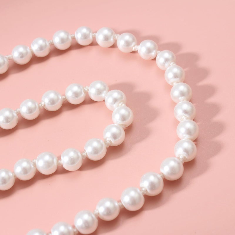 Merdia Elegant Women Lady Long White Sweater Created Pearl Necklace Beaded necklace - Image 2