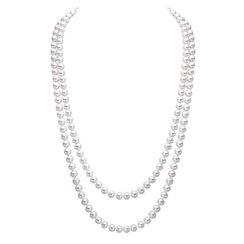 Merdia Elegant Women Lady Long White Sweater Created Pearl Necklace Beaded necklace - Image 1