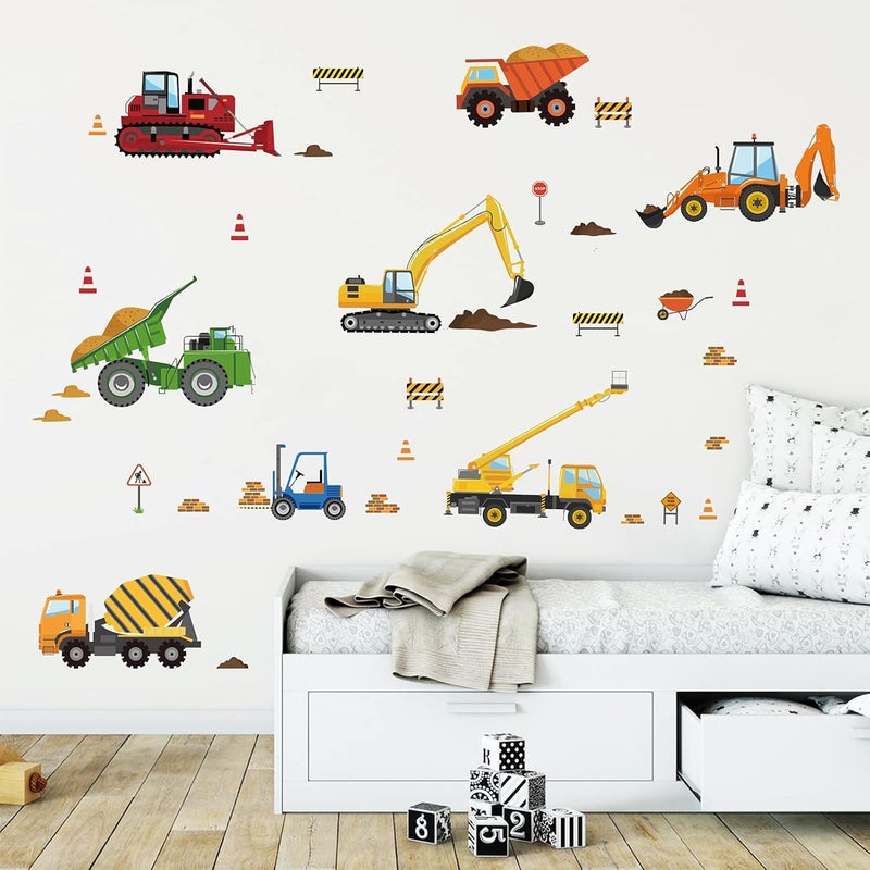 decalmile Construction Vehicles Wall Decals Tractor Excavator Crane Wall Stickers Kids Bedroom Boys Room Playroom Wall Decor - Image 2