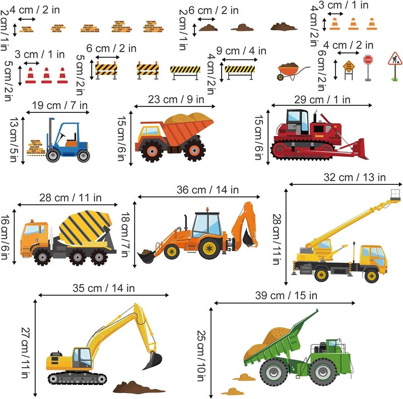 decalmile Construction Vehicles Wall Decals Tractor Excavator Crane Wall Stickers Kids Bedroom Boys Room Playroom Wall Decor - Image 4