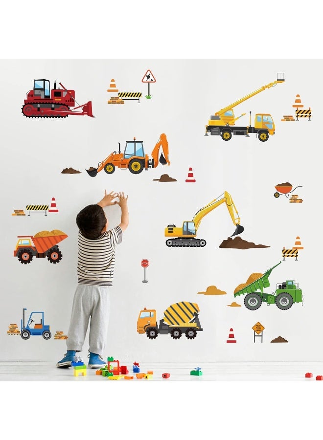 decalmile Construction Vehicles Wall Decals Tractor Excavator Crane Wall Stickers Kids Bedroom Boys Room Playroom Wall Decor - Image 1