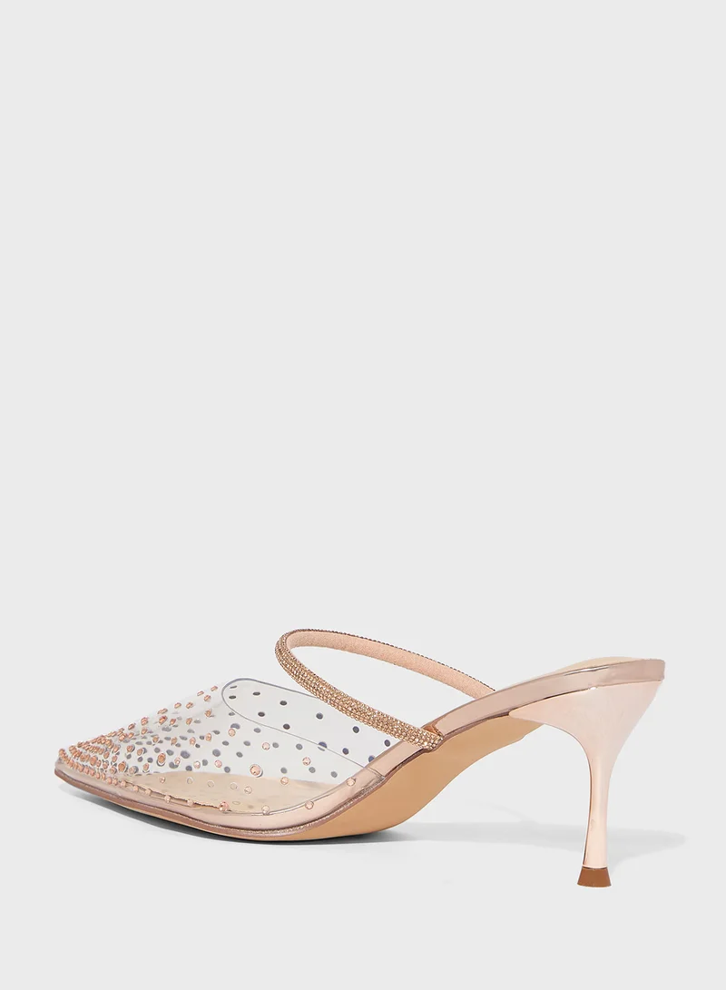 Ella Limited Edition Diamante Clear Pointy Mid Heel Pump
