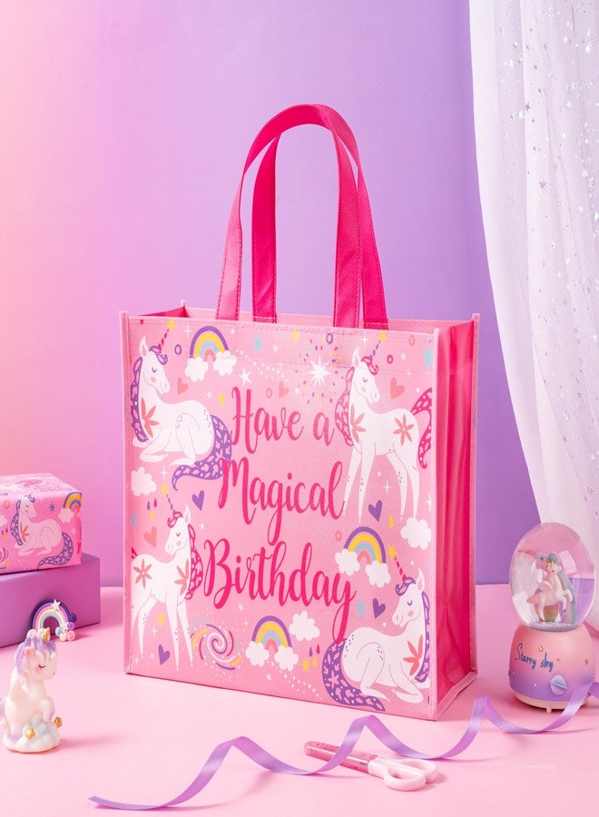 WRAPAHOLIC Large Reusable Magical Unicorn Birthday Gift Bag with Handles - 10 x 5 x 13 inch - Pink Magical Bday Gift Bags for Girls Birthday, Baby Girl Shower and Shopping - Image 4