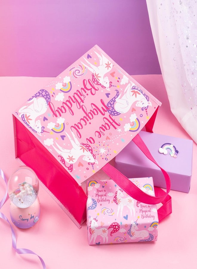 WRAPAHOLIC Large Reusable Magical Unicorn Birthday Gift Bag with Handles - 10 x 5 x 13 inch - Pink Magical Bday Gift Bags for Girls Birthday, Baby Girl Shower and Shopping - Image 5