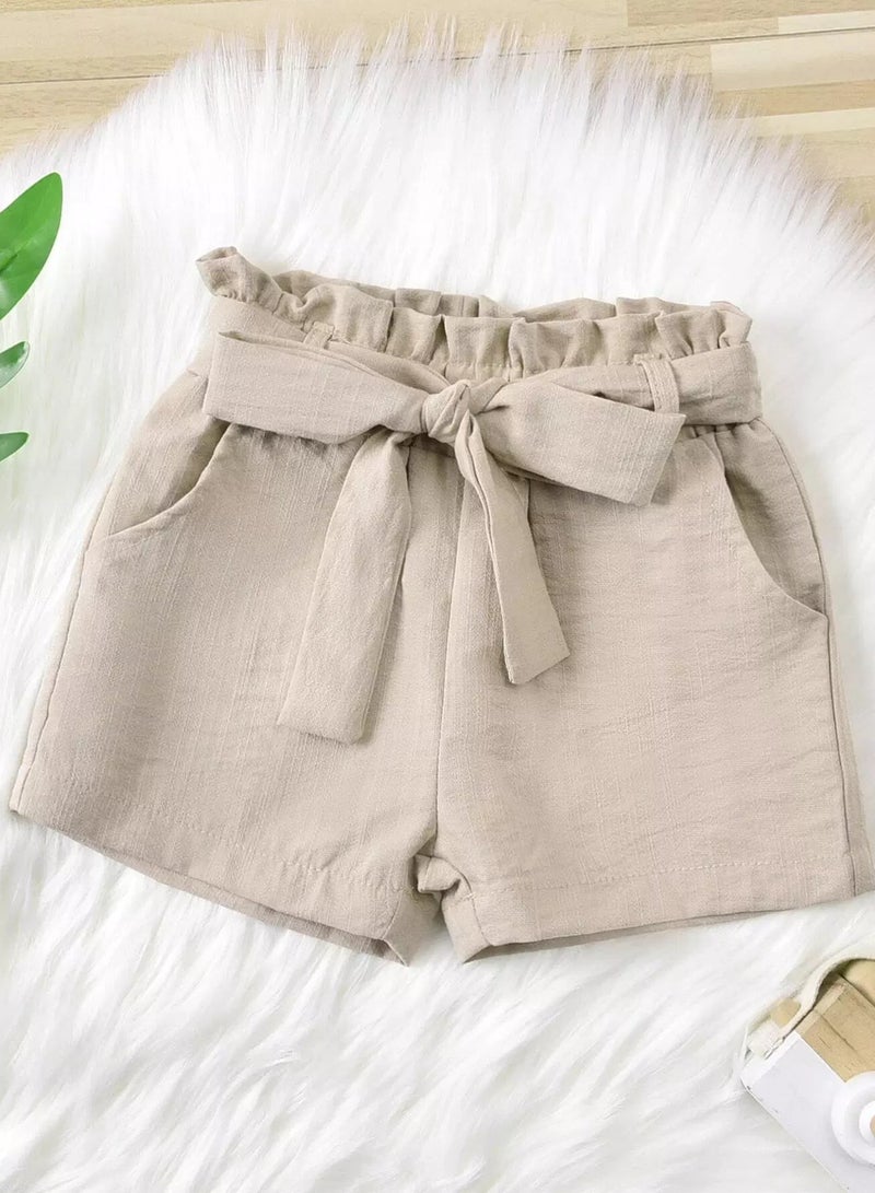 Toddler Girls Paper Bag Waist Belted Shorts - Image 1