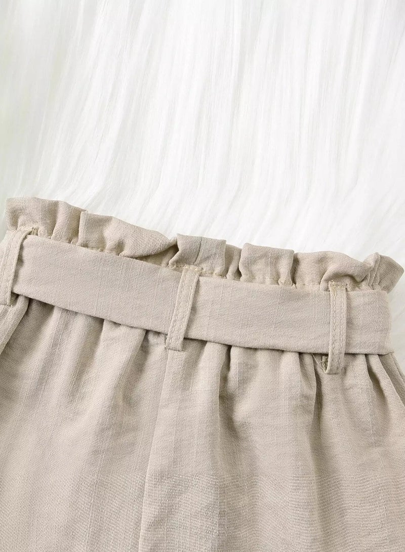 Toddler Girls Paper Bag Waist Belted Shorts - Image 4