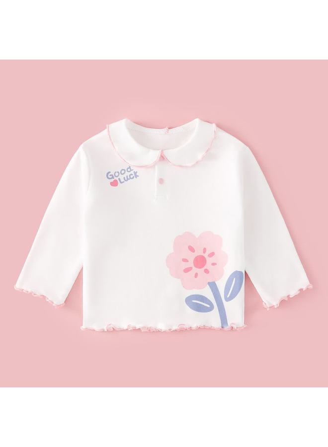 Doxilu Girls' Long Sleeve T-shirt Spring And Autumn Basic Top Newborn Lucky Little Flower Pink Regular 80