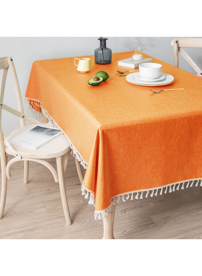 Anna 110*160cm Easy-Clean Waterproof and Oil-Resistant Faux Linen Fringe Tablecloth - Image 1