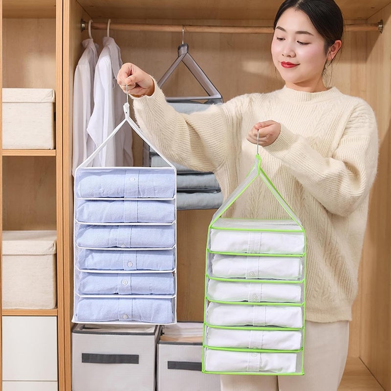 kesig kesig Foldable Wardrobe Storage Organiser for Sweater Jeans TShirt and Hanging Wardrobe Storage White Transparent Storage Shelves Unit with Hooks 6 Shelf Grid - Image 2
