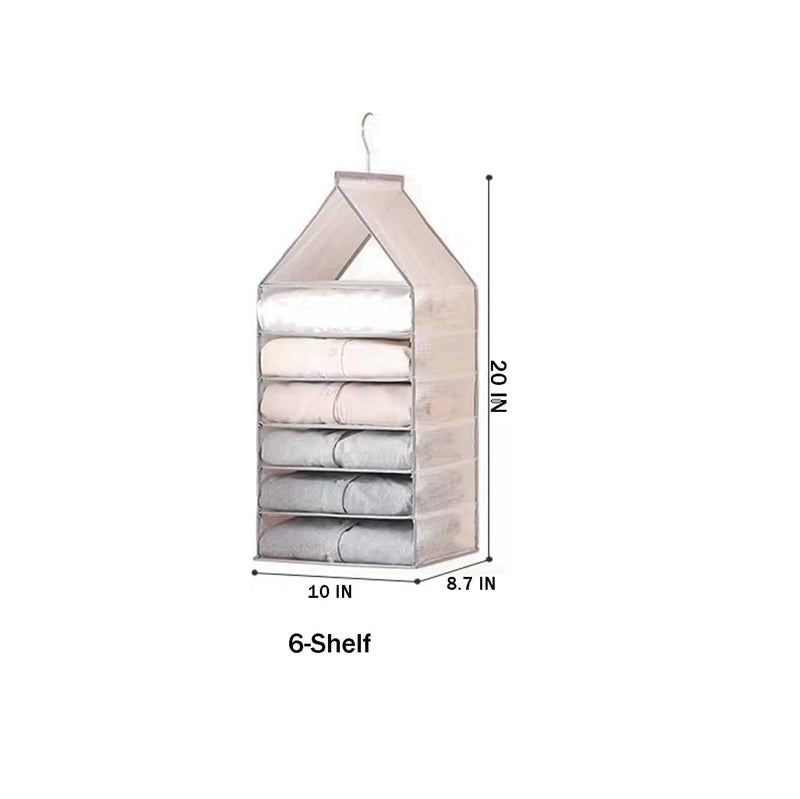 kesig kesig Foldable Wardrobe Storage Organiser for Sweater Jeans TShirt and Hanging Wardrobe Storage White Transparent Storage Shelves Unit with Hooks 6 Shelf Grid - Image 3