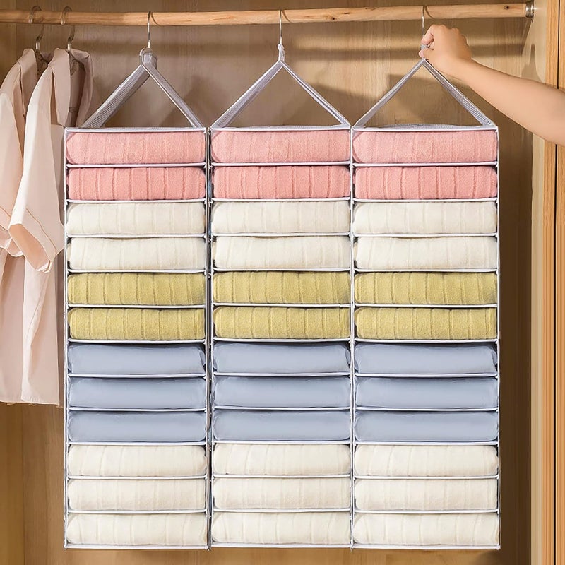 kesig kesig Foldable Wardrobe Storage Organiser for Sweater Jeans TShirt and Hanging Wardrobe Storage White Transparent Storage Shelves Unit with Hooks 6 Shelf Grid - Image 5