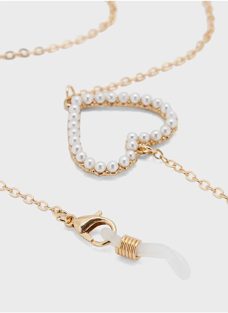 Ginger Pearl Detail Heart Sunglass Chain