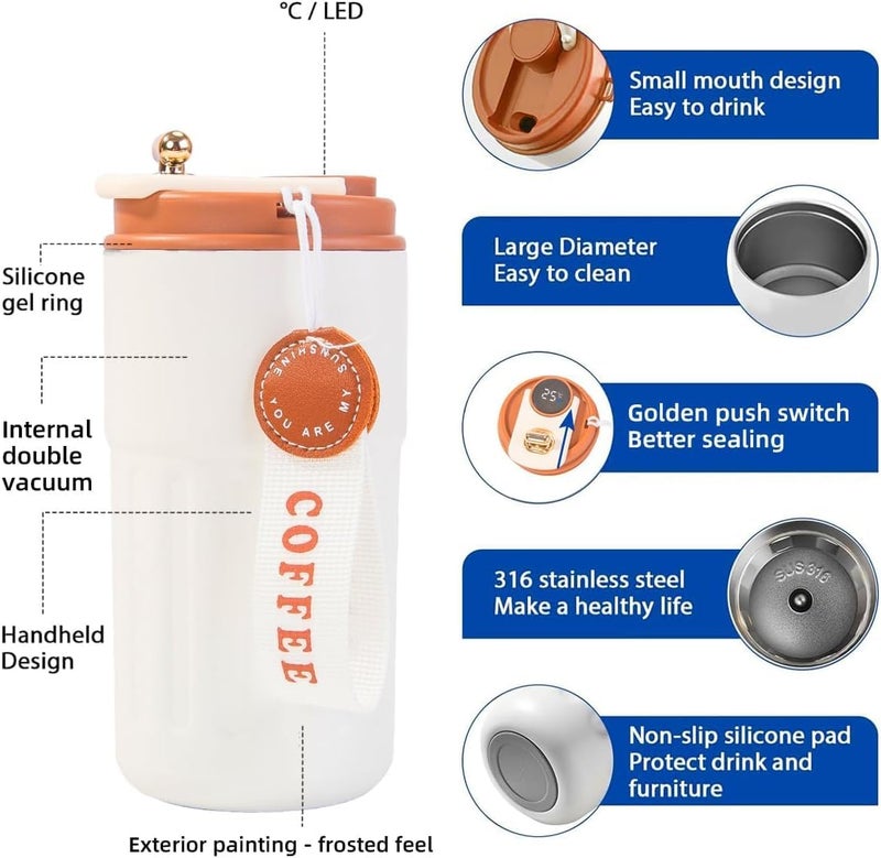 Deoxys 450ml Smart Coffee Cup 316 Stainless Steel Coffee CupTravel Vacuum Insulated Cup with LED Temperature Display Hot and Cold Tea Coffee Thermoses Cup for Home Office and Outdoor - Image 4