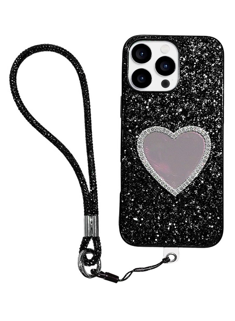 Glitter Phone Wrist Strap, Bling Rhinestone Short Hand Lanyard Bracelet with Keychain & Card Holder, Universal Mobile Phone Chain & Handbag Strap for Women