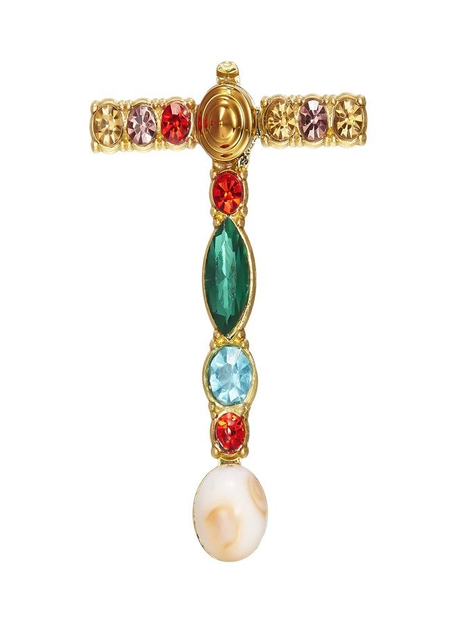 RINHOO Crystal Pearl Initial Brooch Gold Plated Enamel Colorful Letter Alphabet Breastpin Pin Jewelry for GIFTS (Gold T) - Image 1