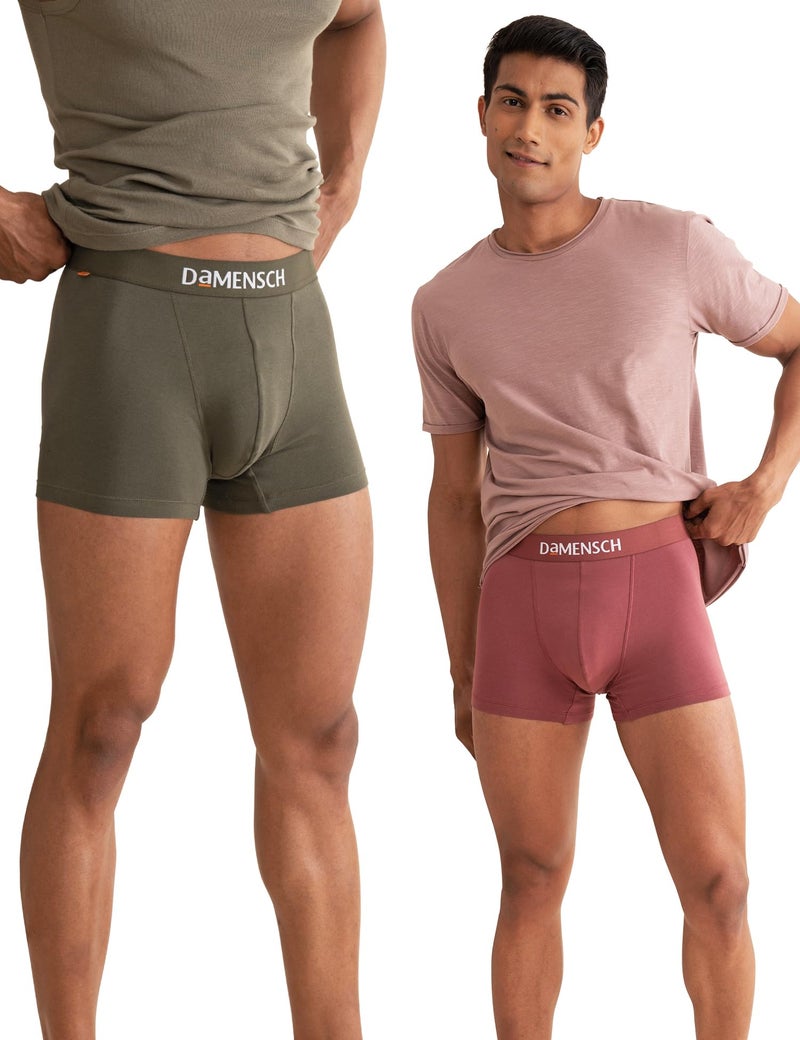 DAMENSCH Men's Deo-Cotton Deodorizing Trunks- Pack of 2- Rusty Red,Deep Olive- Medium - Image 1