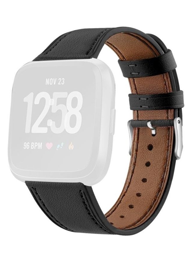 NIBEMINENT Lite Leather Strap with Round Tail Buckle For Fitbit Versa 2 / Black - Image 1