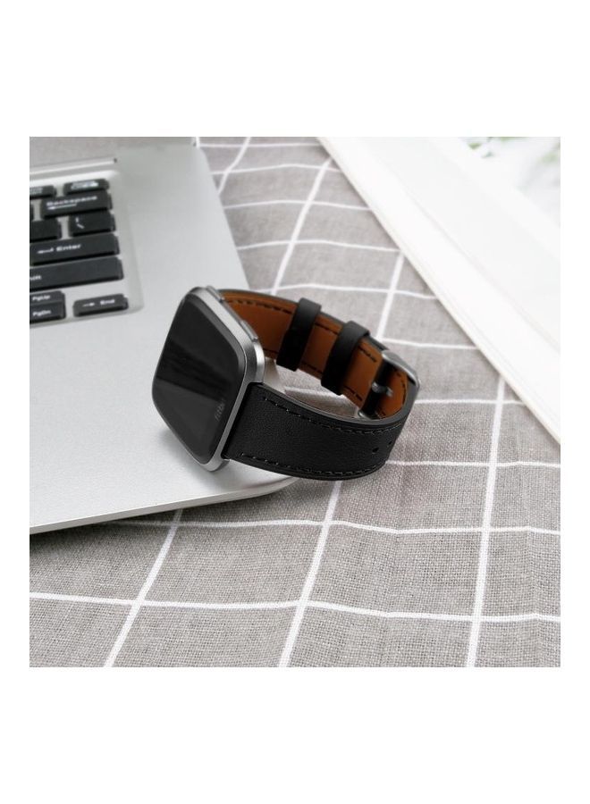 NIBEMINENT Lite Leather Strap with Round Tail Buckle For Fitbit Versa 2 / Black - Image 5