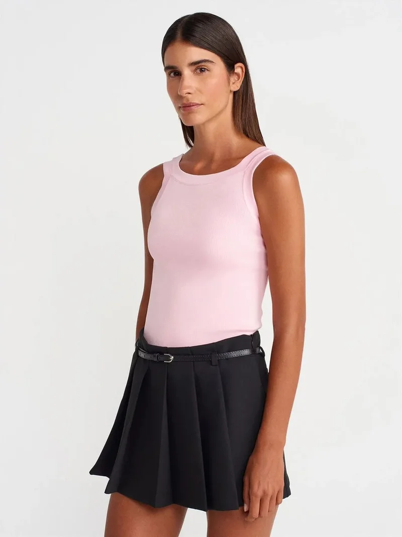 ديلفين Dilvin Sleeveless Ribbed Square-neck Blouse