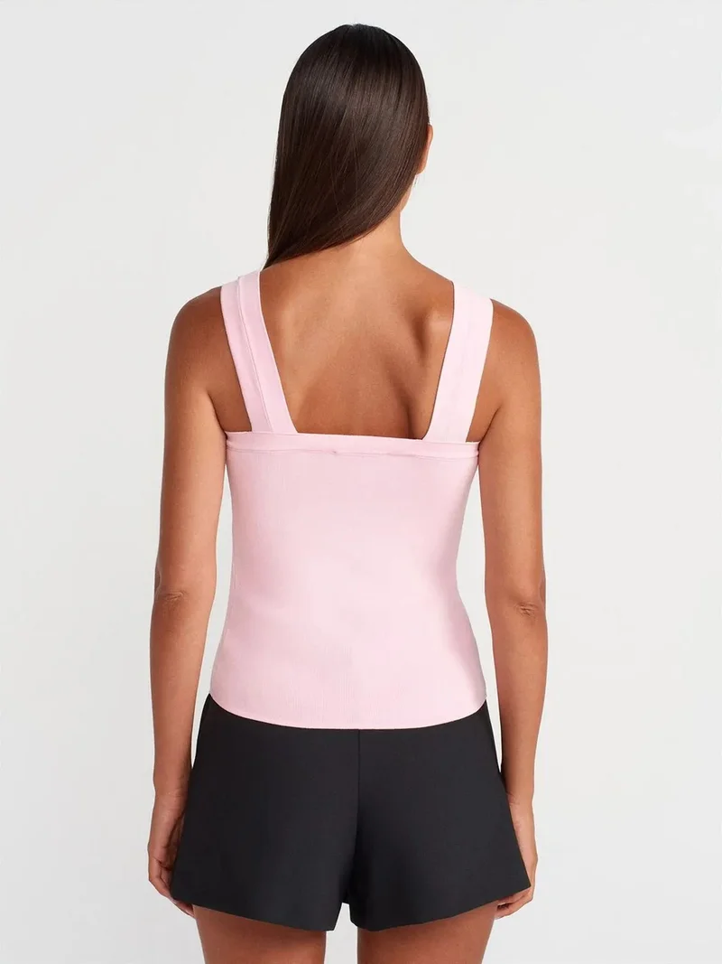 ديلفين Dilvin Sleeveless Ribbed Square-neck Blouse
