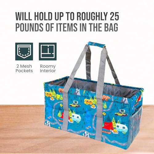 Lucazzi Extra Large Utility Tote Bag - Oversized Collapsible Reusable Wire Frame Rectangular Canvas Basket With Two Exterior Pockets For Beach, Pool, Laundry, Car Trunk, Storage - Camping - Image 4