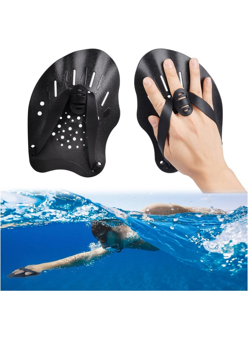 Halamine 1 Pair Swim Paddles, Training Hand Paddles, Lightweight And Fast, Easy To Disassemble, Swimming Aids For Adults Kids, Black ﻿  - Image 1