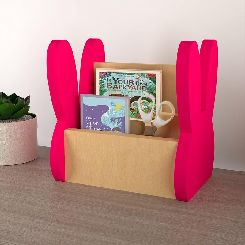 X&Y Furniture For Growth XY Furniture For Growth Cyan Lemon Bunny Wooden Organiser for Kids 1 Years Above Sustainable Birch Ply Wood Bunny Organizer Sturdy Non Toxic Paint Finish Fluorescent Pink  - Image 1