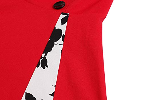 KILLREAL Women's Vintage Cocktail Floral Print Patchwork Christmas Holiday Party Dress Red Large - Image 4