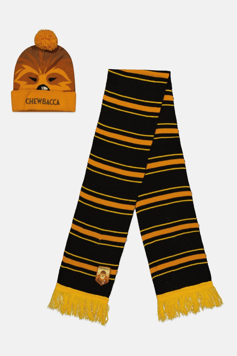 DIFUZED طقم هدية قبعة وشال تشوباكا للرجال، خردل - Image 1